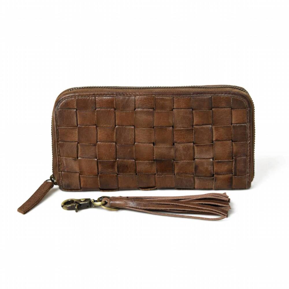 NEW CUT N' PASTE BAGS women's cata woven leather zip wallet in brown